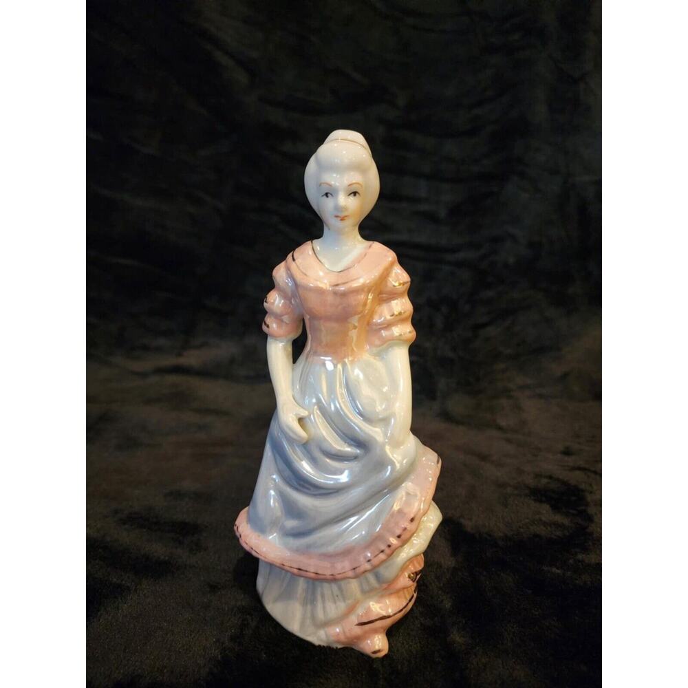Vintage Victorian Lady Woman Figurine Pink & Blue Glossy